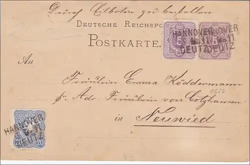 Ganzsache von Hannover-Deutz nach Neuwied