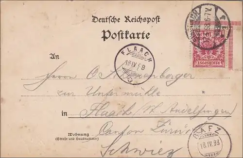 Postkarte Eckrand - von Eisenach in die Schweiz 1898