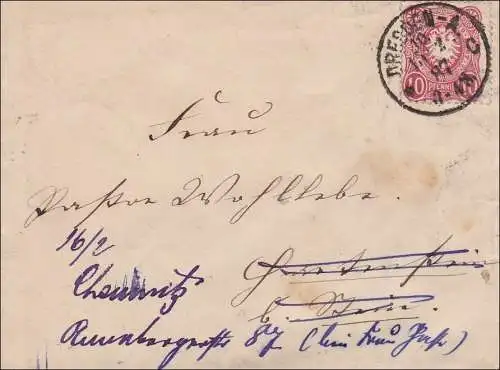 Brief von Dresden nach Chemnitz 1887