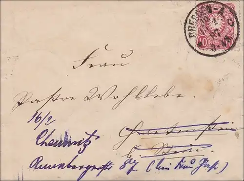 Lettre de Dresde à Chemnitz 1887