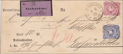 Brief Nachnahme von Benwerda nach Grossenhain 1879