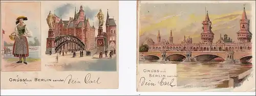 2 schöne kleine Ansichtskarten von Berlin 1900