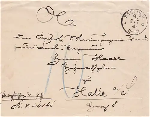 Lettre de Berlin à Halle 1890.