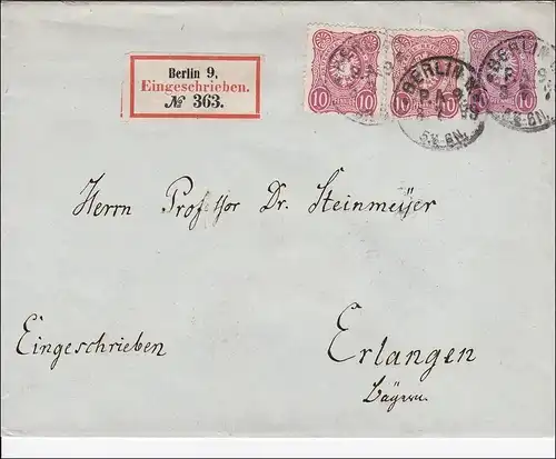 Enveloppe complète Lettre recommandé de Berlin à Erlangen 1879