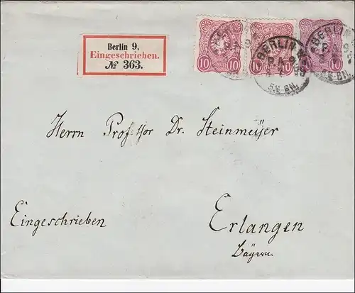 Ganzsachenumschlag Einschreiben  von Berlin nach Erlangen 1879