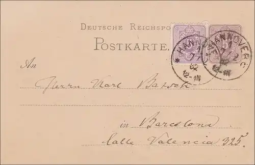 Ganzsache von Hannover nach Barcelona 1882