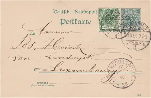 Ganzsache nach Luxembourg 1890