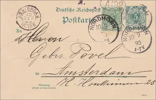 Ganzsache von Nordhorn nach Amsterdam 1893