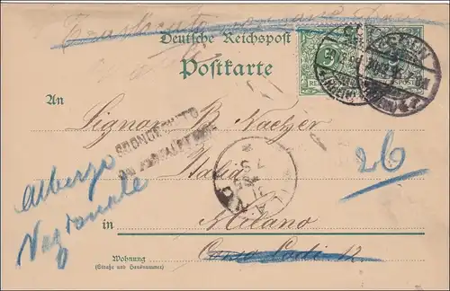 Ganzsache von Köln nach Italien 1896