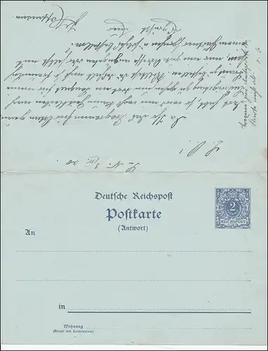 Ganzsache von Sulzbach nach Benningen/Bietigheim 1900