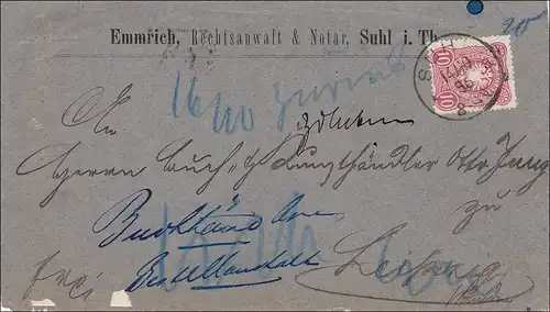 Brief von Suhl nach Leipzig 1886