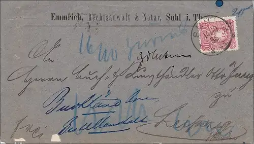 Lettre de Suhl à Leipzig 1886.