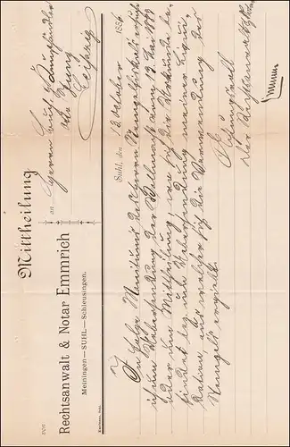 Lettre de Suhl à Leipzig 1886.