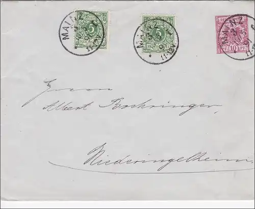 Ganzsacheumschlag von Mainz nach Niederingelheim 1891