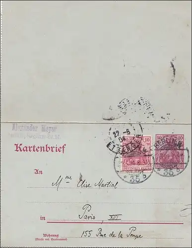 Kartenbrief von Berlin nach Paris 1904
