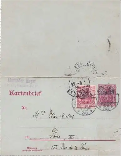 Kartenbrief von Berlin nach Paris 1904