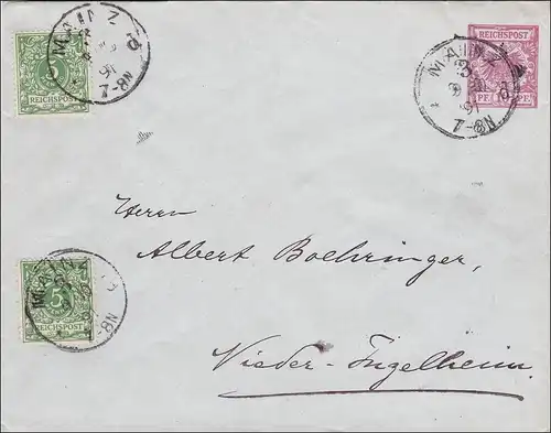 Enveloppe complète: Mayence vers Nieder-Ingelheim 1891