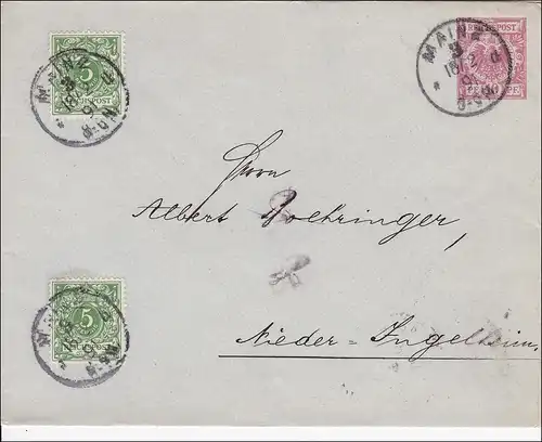 Enveloppe complète de Mayence vers Nieder-Ingelheim 1891