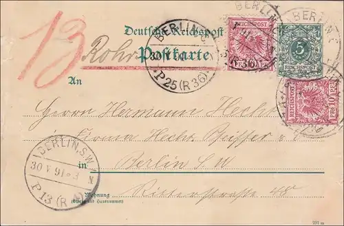 Ganzsache von Berlin nach Berlin 1894 - Rohrpost