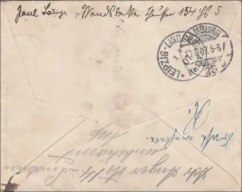 Germania: Lettre de Hambourg à Leipzig et retour 1907