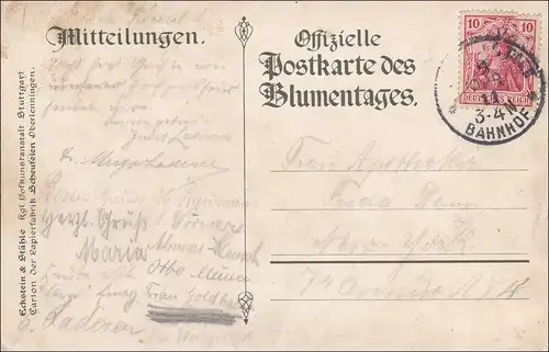 Germania: carte de la journée des fleurs 1911