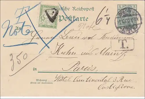 Germania: Ganzsache von Dresden nach Paris 1900