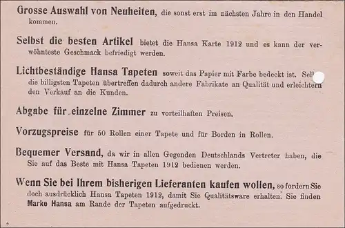 Germania: Carte postale Cause d'impression Altona -Engen 1911, papier peint/poupées papier d ' papier papier