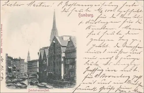 Germania: Carte postale de Hambourg (Deiichstrassenfest) vers Munich 1900, Perfin