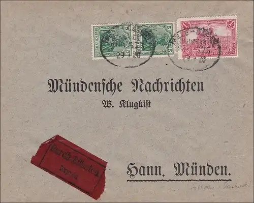 Germania: C'est un article imprimé Eilboten Brief apr. Hannover-Münden 1920