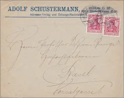 Germania: Brief von Berlin nach Basel 1902 - Zeitungsnachrichten, 1 Marke Perfin