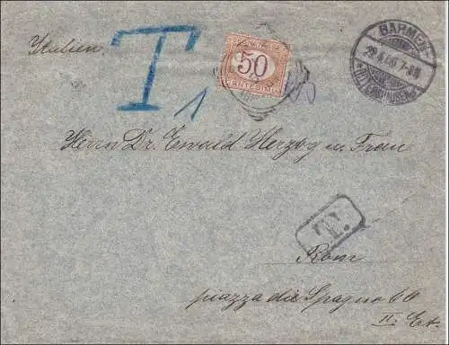 Germania: Lettre de Barmen à Rome avec la post-taxe 1906