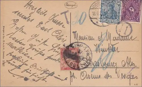 Germania: Carte de vue de Coburg dans les Vosges France - Taxe - 1922