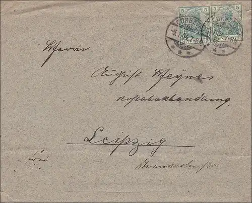 Germania: Lettre avec des marques coupées de Korbetha vers Leipzig 1904