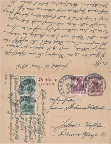Germania: Carte postale Réponse P117 de Herford à Munich et retour 1921