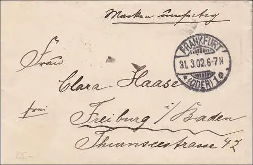 Germania: Brief von Frankfurt/Oder nach Freiburg 1902