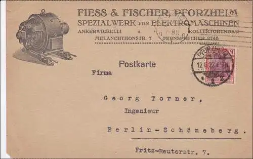 Germania: Postkarte von Pforzheim nach Berlin: Bestellung Maschine 1922