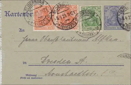 Germania: Kartenbrief von Oldenburg nach Dresden - Ganzsache 1921