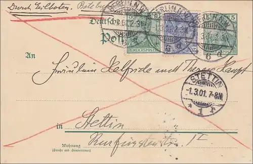 Germania: Carte postale complète de Berlin à Szczecin en tant que messager équestre 1901