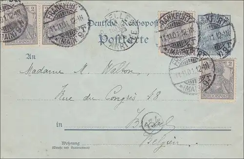 Germania: Ganzsache Postkarte von Frankfurt nach Belgien 1901