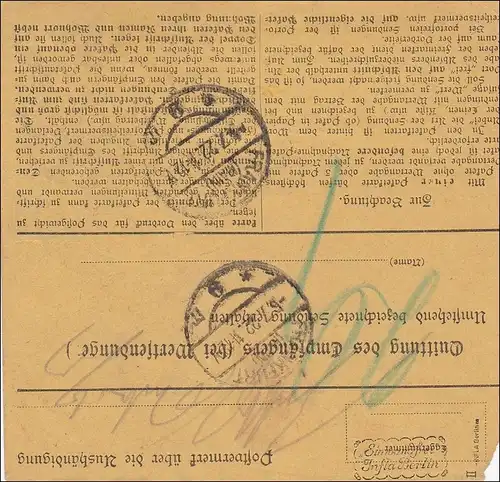 Germania: Carte de paquet Eiterfeld-Francfort1922, MiNr. 157 II, MeF,sign. Infla