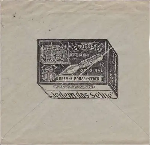 Germania: Brief Schreibwarenhandlung Berlin mit Werbung 1917