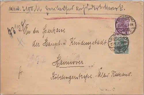 Germania: Wertbrief vorausbezahlte Zustellgebühr Hildesheim-Hannover, BPP 1918