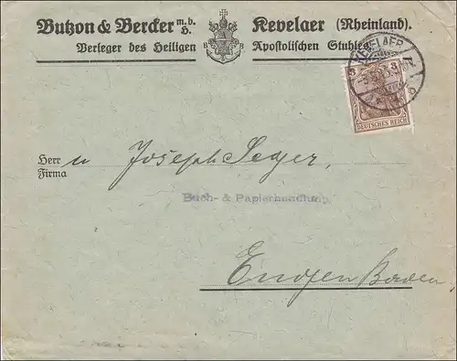 Germania: Brief Kevelar, Verleger Apostolisches Buchs u. Kriegers Festbuch 1915