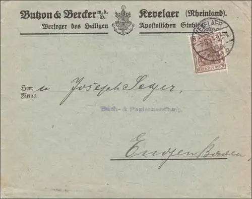 Germania: Brief Kevelar, Verleger Apostolisches Buchs u. Kriegers Festbuch 1915