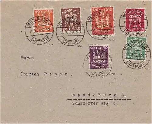 Infla: MiNr. ex 210-218 mit Stempel Westerland/Luftpost 1922