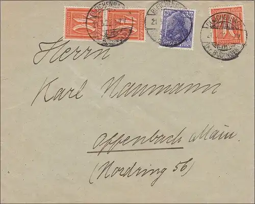 Infla: Brief von Bleichenbach nach Offenbach 1922, MiNr. 149aI   !!!