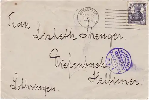 Germania: Brief von Bielefeld - Geprüft - nach Hellimer/Lothringen