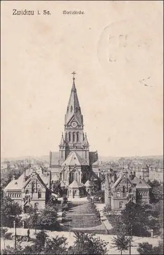 Germania: Ansichtskarte von Zwickau nach Gamburg-Leipziger Bahnpoststempel 1910