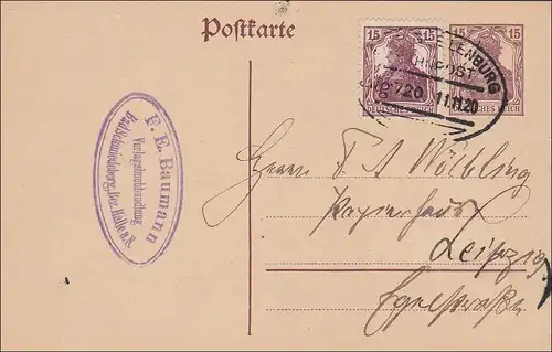 Germania: Postkarte aus Bad Schmiedberg mit Bahnpoststempel 1920