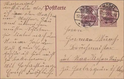Germania: Postkarte aus Mosel 1920